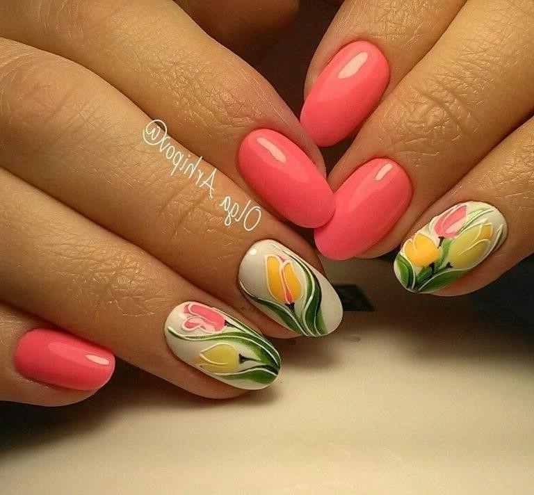 Ногти С Тюльпанами Дизайн Фото Весна