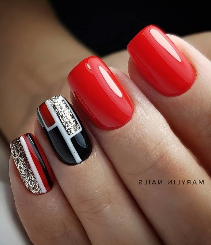 Дизайн Ногтей Красный С Черным С Серебром