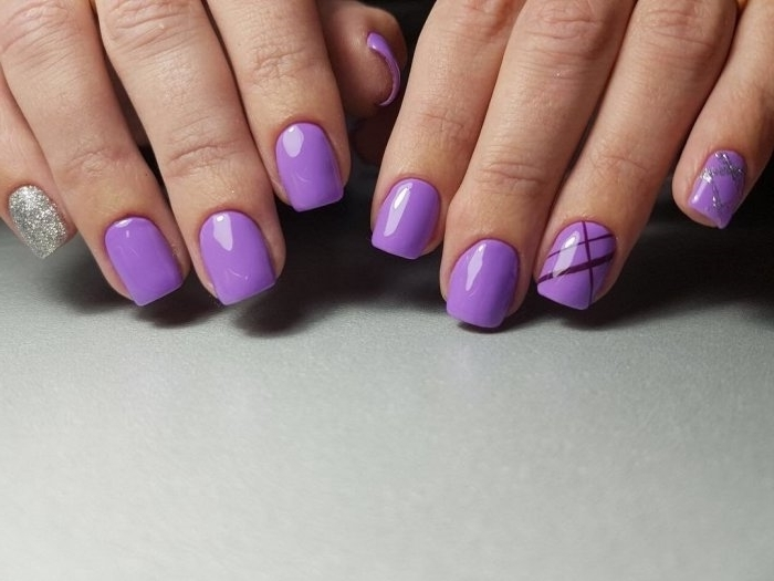 Фиолетовый Маникюр С Дизайном На Короткие Ногти