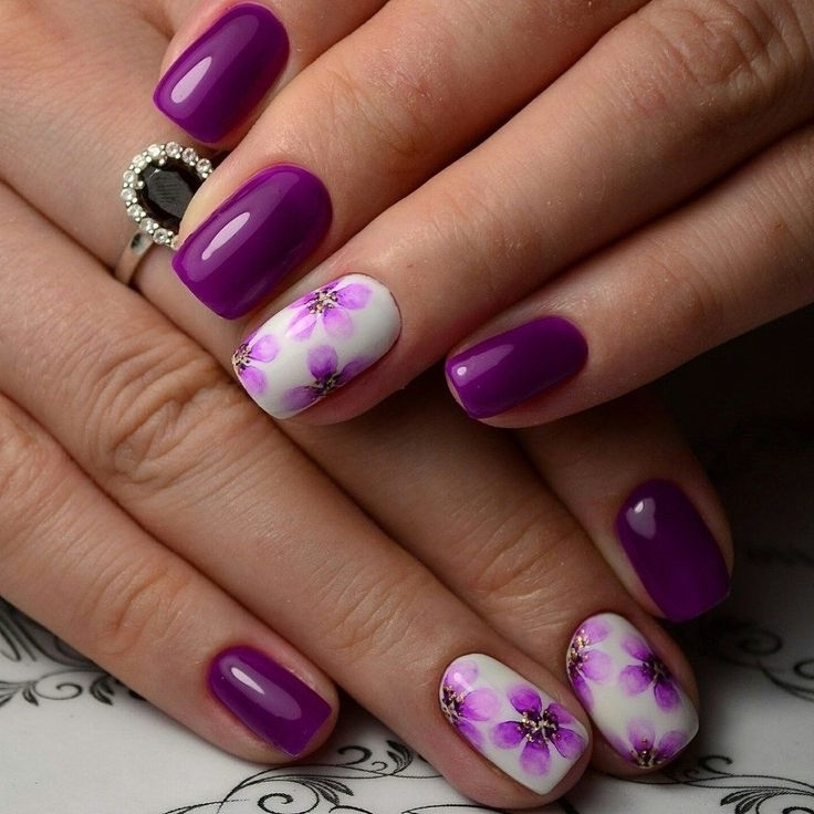 Маникюр Фиолетовый С Цветочками