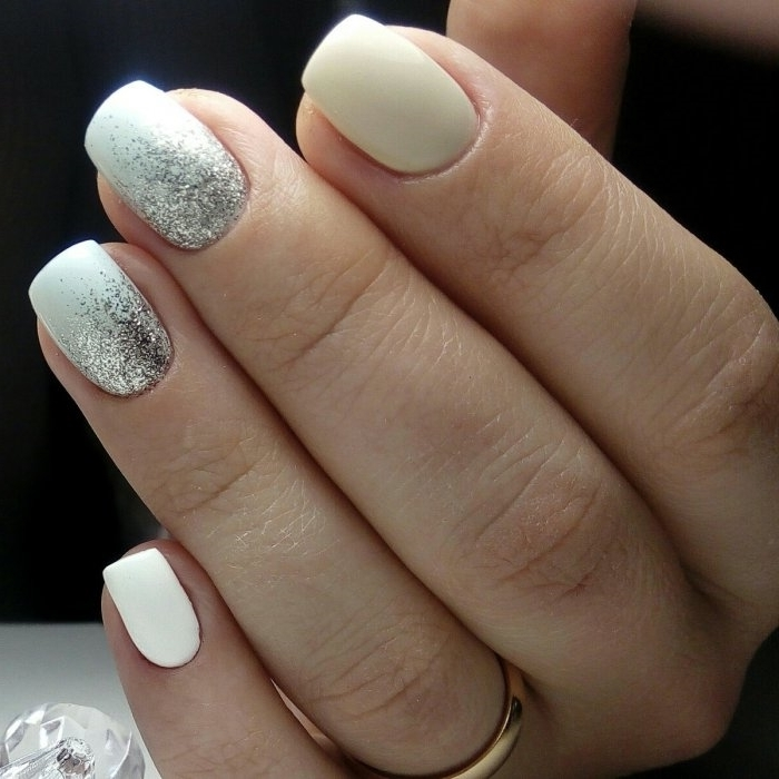 Ногти Дизайн Бело Серебристый Цвет