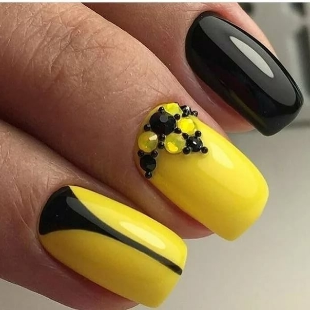 Черно Желтый Маникюр На Короткие Ногти