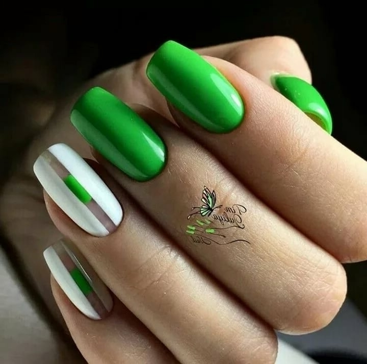 Дизайн Ногтей Белого С Зеленым Цветом