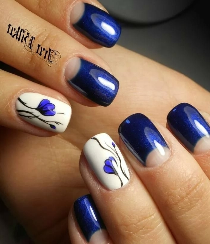 Ногти Дизайн Темно Синий С Белым