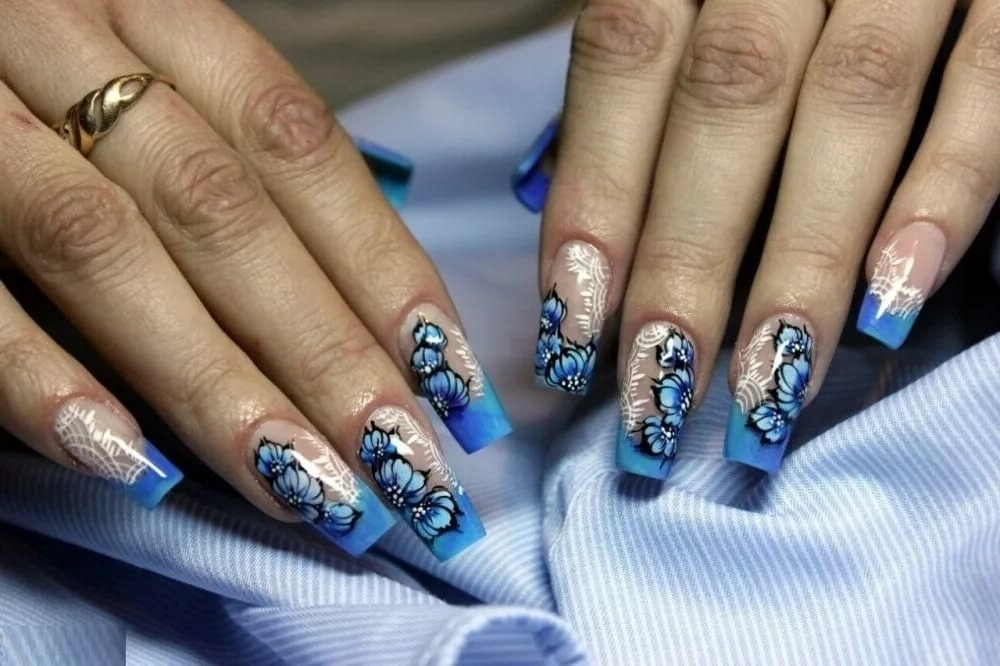 Синий Френч С Рисунком На Ногтях Фото