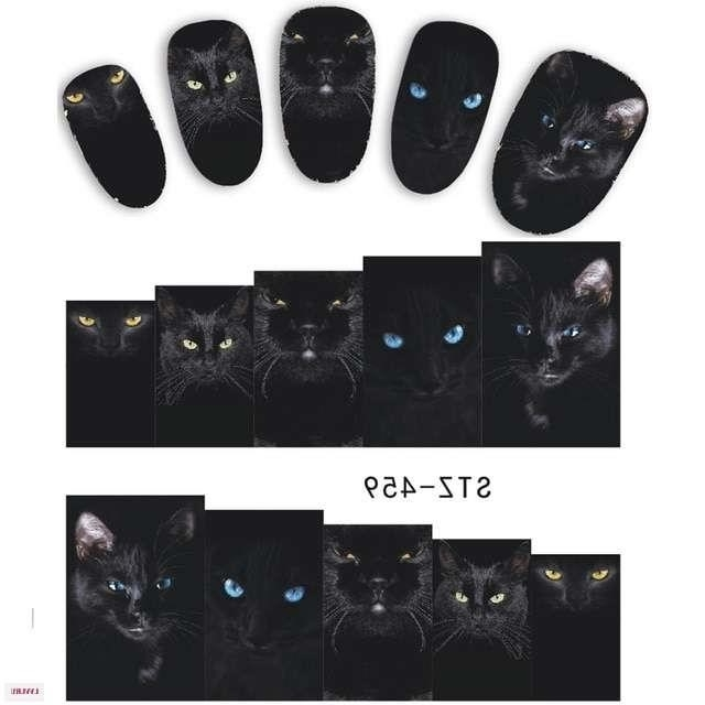 Дизайн Черных Ногтей С Наклейками Кошками
