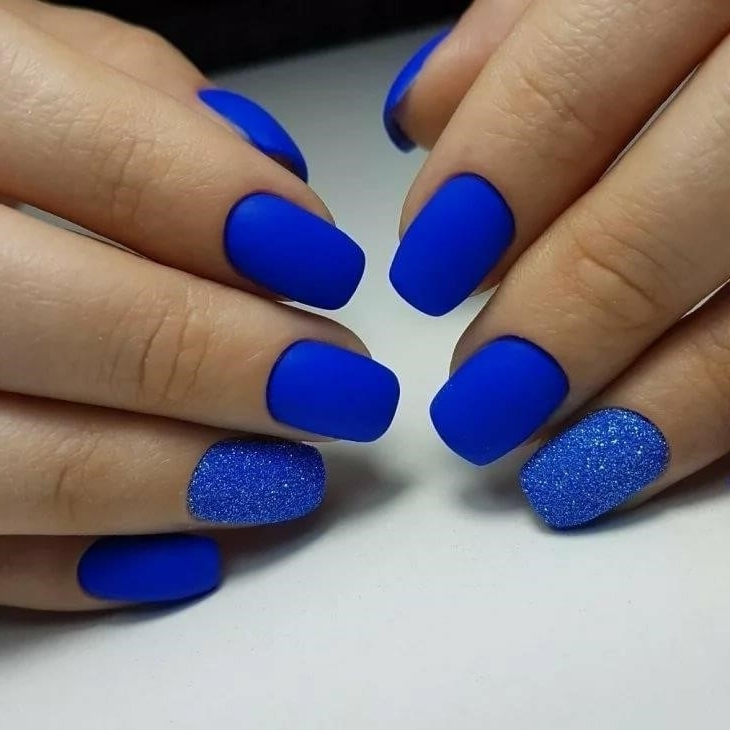 Синий Матовый Маникюр На Квадратные Ногти