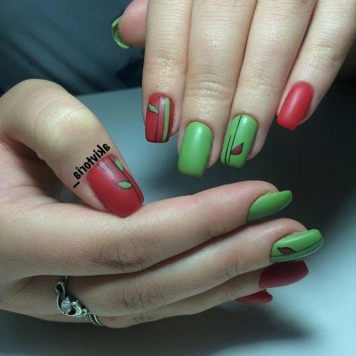 Ногти Красные Дизайн Зеленый