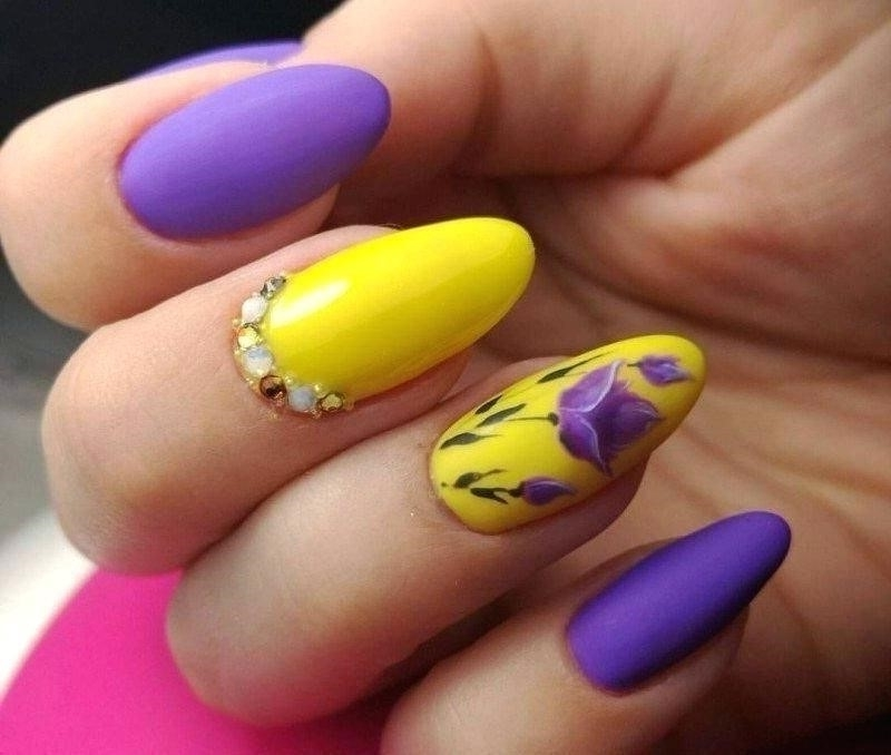 Дизайн Ногтей Фиолетовый С Желтым Фото