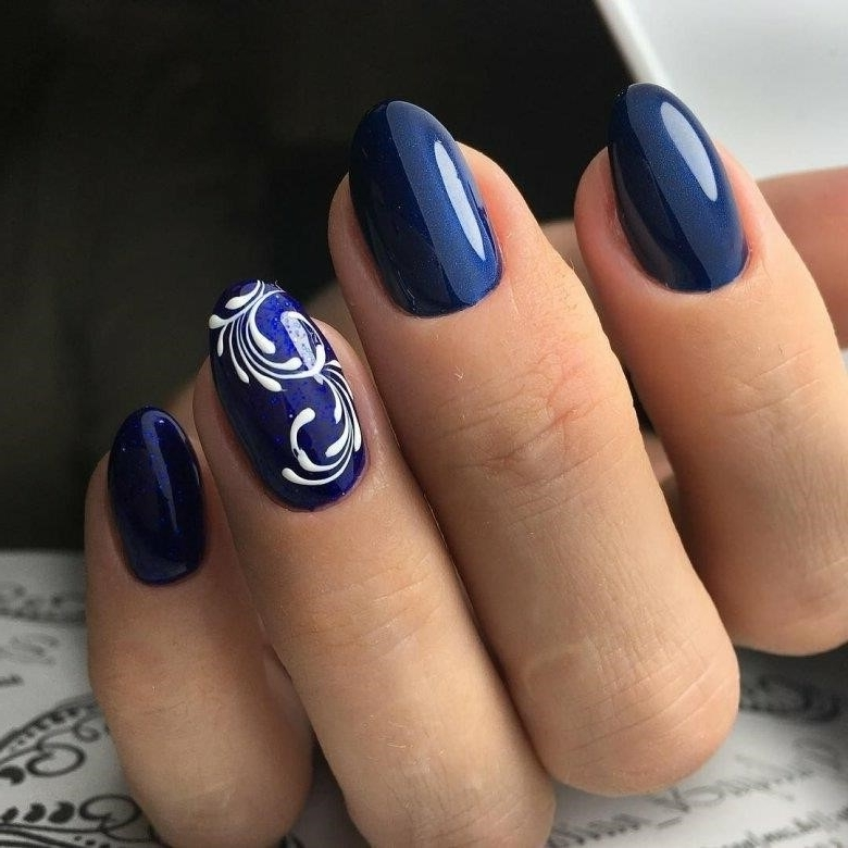 Ногти Дизайн Темно Синий С Белым